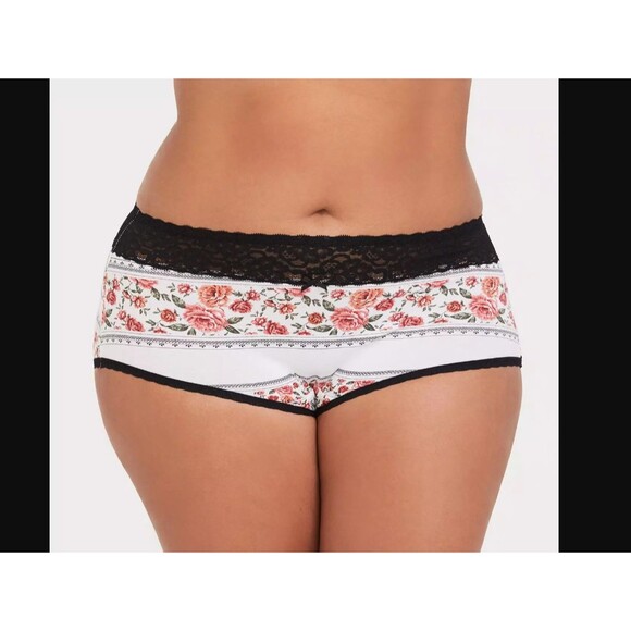 Torrid Brief Panties 2X Curve Cotton Mid-Rise Black White Roses Lace Trim Lot - Picture 10 of 16
